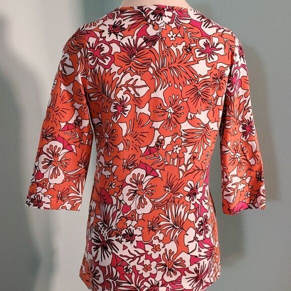 Palm‎ Island top, size small. Orange floral print. - Picture 6 of 7